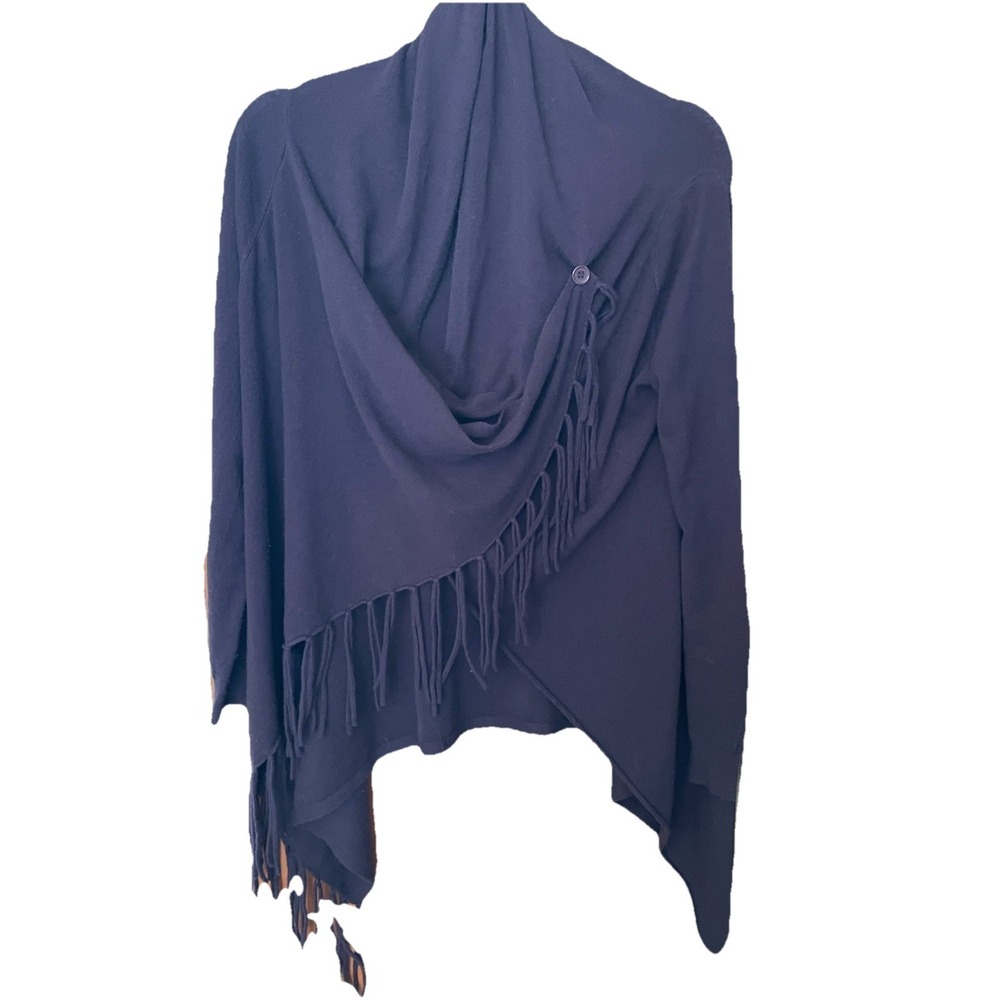 LOVESTITCH Cardigan Blue Fringe Soft Boho Wrap Sweater Size Small‎